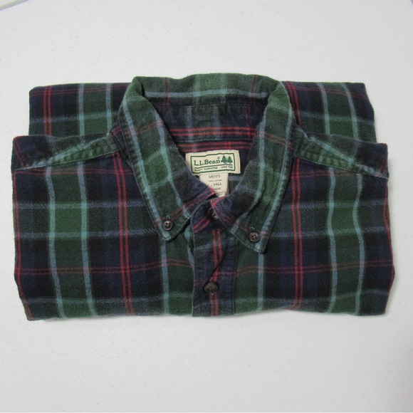 L.L. Bean Men’s Green Plaid Flannel Button Down Shirt Size Large Tall - Picture 12 of 12